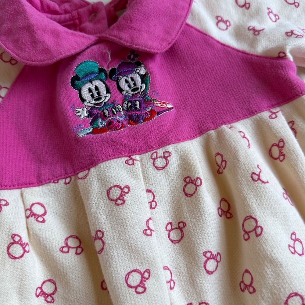 Vintage 90s Disney Baby Mickey & Co Pink Fleece Romper Mickey Minnie 6-9M
